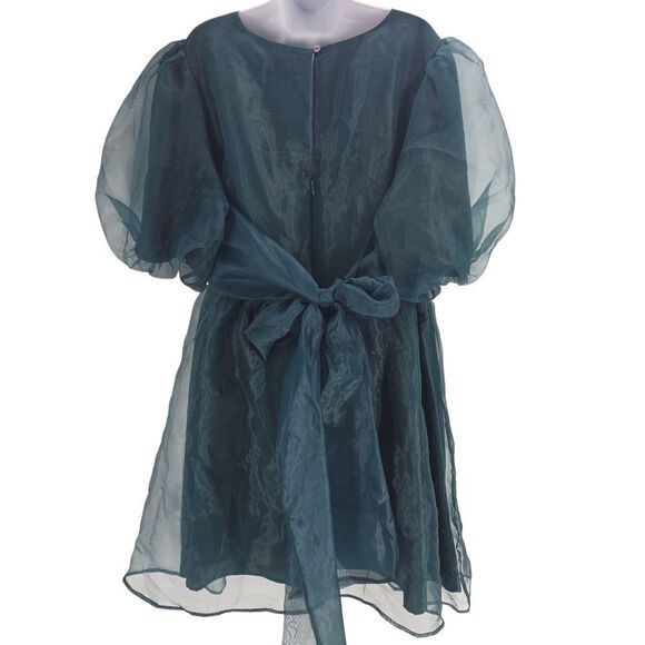 Sugarlips Borza Organza Teal Puff Sleeve Mini Dress - Picture 2 of 6